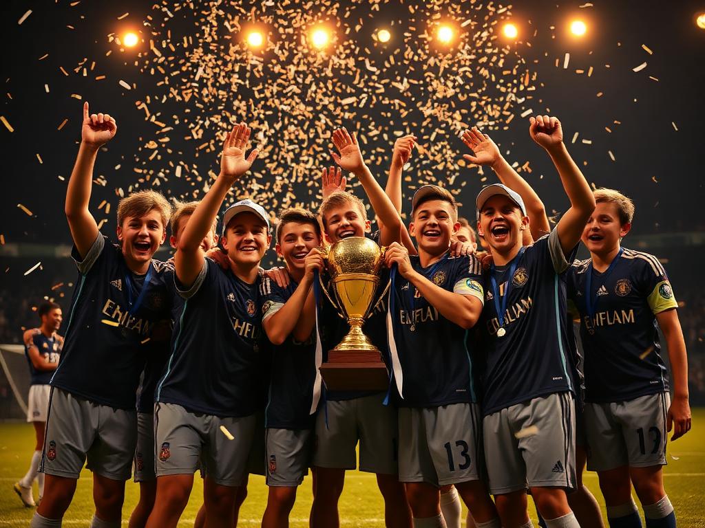 Equipo celebrando con trofeo